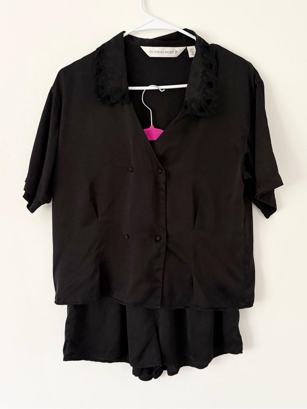 Victoria's Secret Black Vintage 90's Y2K Silk Short Sleeve Pajama Set Medium